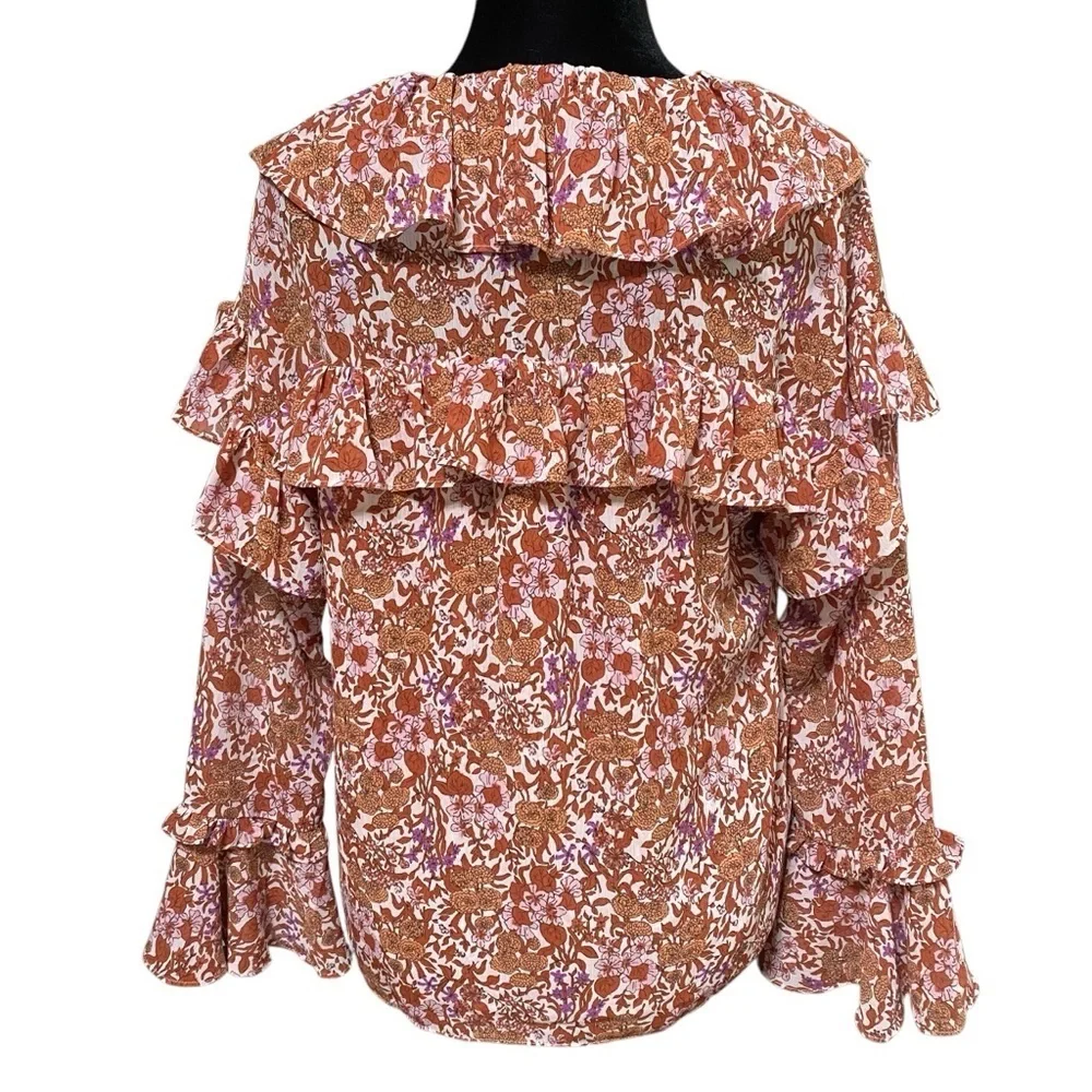J.Crew Floral Ruffle Chiffon Peasant Blouse Boho Fairy Bell Sleeve XS